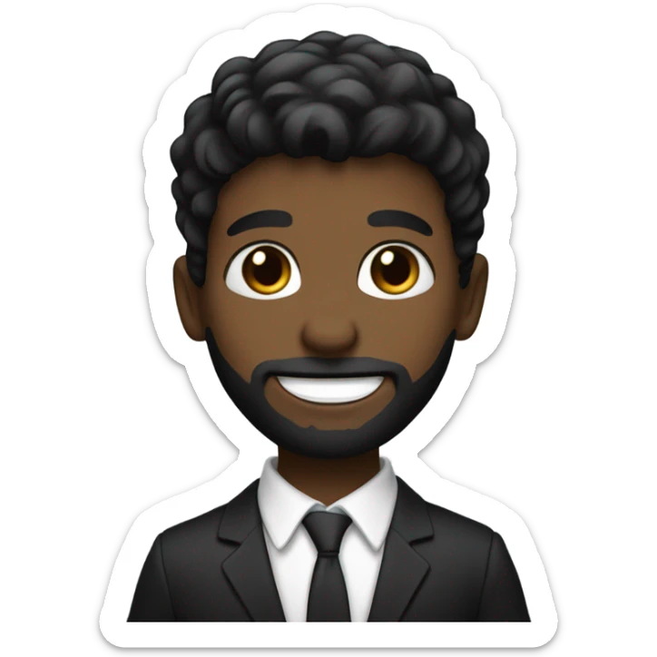 boy in black suit, black eyes, black hair, brown skin, black beard, cheeky smile sticker