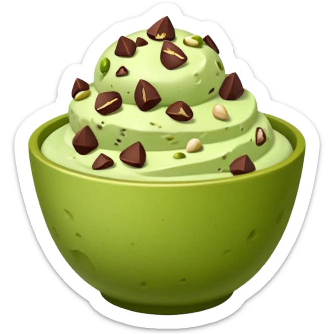 I want a emoji of pistachio ice cream with pistachio on top and some chocolate chips , make sure it’s in a bowl and aesthetic sticker