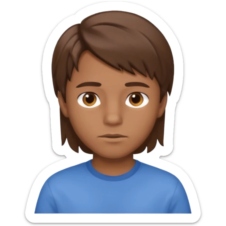 A young boy with brown hair and eyes, with slightly long, straight and disheveled hair sticker