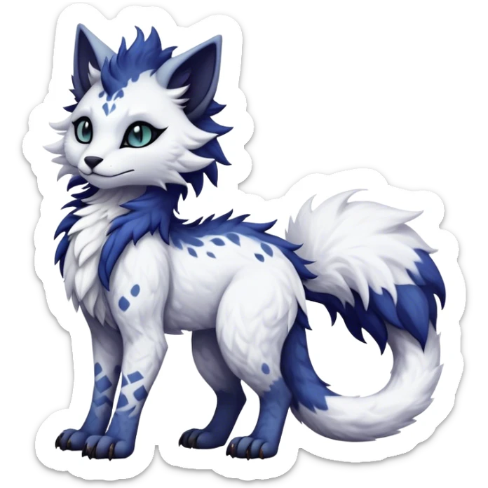 Kawaii dark edgy fantasy ethereal feline-vernid-sergal-fursona animal creature with a tufted tail full body with intricate markings  sticker