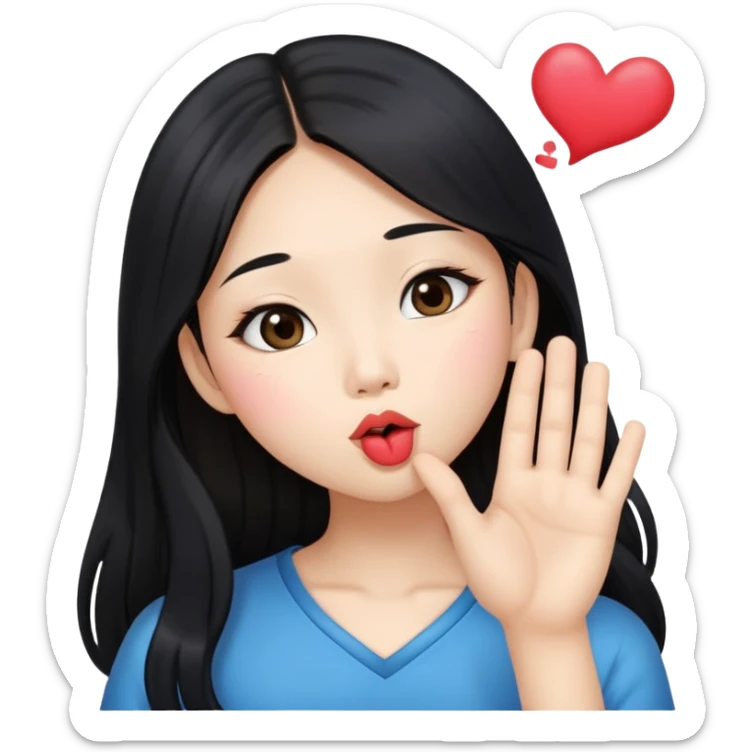 Beautiful Asian girl with long black hair blowing kisses sticker