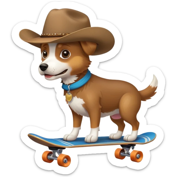 Dog on a skateboard with cowboy hat  sticker