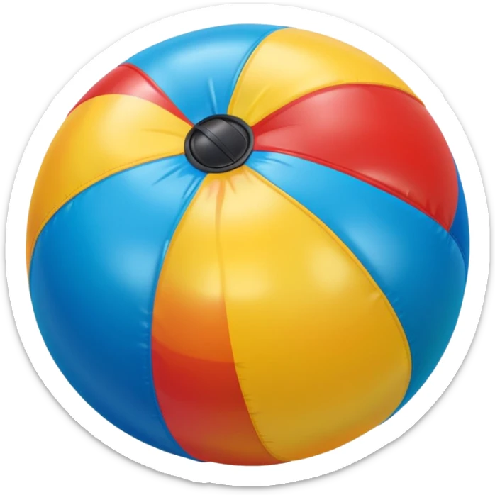 3D render of Beach Ball made of shiny inflatable vinyl, visible seam lines, air valve, highly reflective plastic texture, pool toy aesthetic, Apple emoji style, isolated on white background --v 6.0 sticker