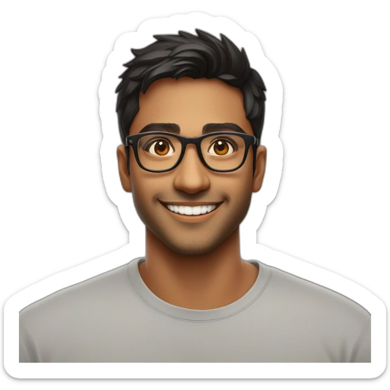 25 year old indian silicon valley creator economy startup founder smiling wearing glasses in a black tshirt with broad shoulders profile photo wearing keyhole bridge glasses face only sticker