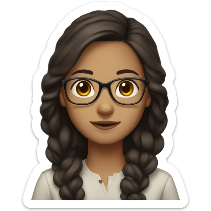 Girl with long dark brown hair light skin brown eyes and glasses  sticker