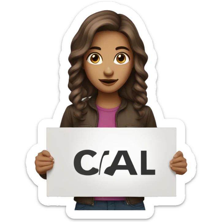 Girl tan brown hair and brown eyes holding sign saying can’t call sticker