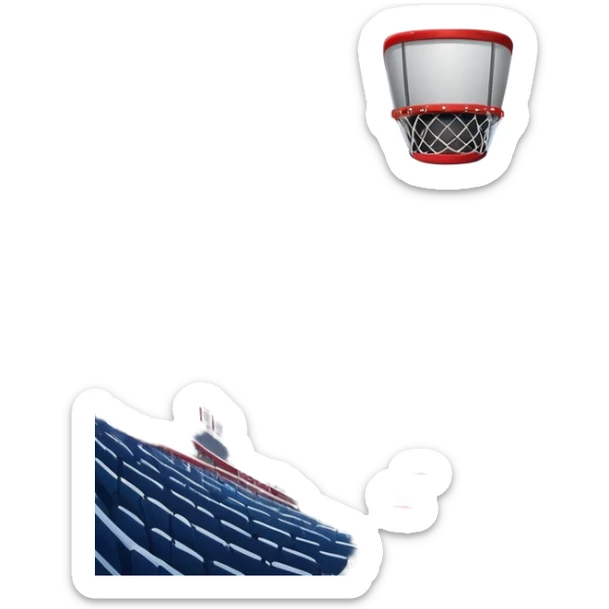 An icon showing a close-up of a hockey stick, puck, skates, and hockey net placed on the ice. The background features a packed stadium with bright lights, cheering fans, and snowy scenery outside. Transparent background highlights the key elements of the game. sticker