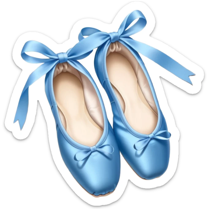 cinematic-realistic-ballet-shoes,-soft-satin-blue-pointe-shoes-with-delicate-ribbons,-resting-gently-on-a-polished-wooden-floor,-subtle-creases-in-the-fabric,-glowing-under-the-warm-golden-light-of-a-rehearsal-studio,-evoking-ele sticker