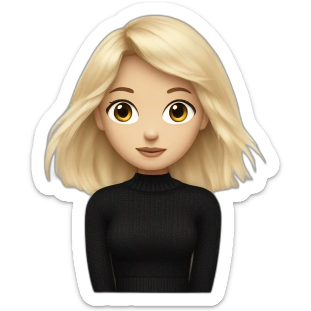 Blond girl with bang in black sweater saying Calvin Klein on her chest sticker
