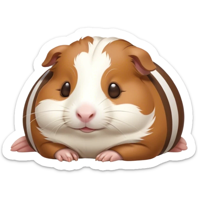 Meme-Worthy Cute Sleeping Brown and White Banded Guinea Pig Portrait Emoji, Head resting peacefully with a contented smile, showcasing a delightfully chubby build and a luxuriously soft banded coat of brown and white, eyes shut in a serene, cozy nap, Simplified yet hilariously adorable features, highly detailed, glowing with a soft, drowsy light, high shine, relaxed and utterly lovable, stylized with an air of playful laziness, bright and heartwarming, soft glowing outline, capturing the essence of a comically sleepy guinea pig, so meme-worthy it feels like it could instantly become the next viral sensation of adorable slumber! sticker