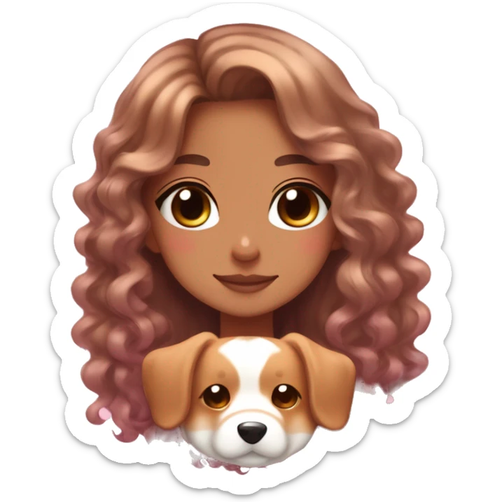 TAN SKIN GIRL WITH LONG BROWN CURLY HAIR AND A CORGI pink kawaii shiny blushing cute kawaii pastel anime trending style pink pastelcore sticker