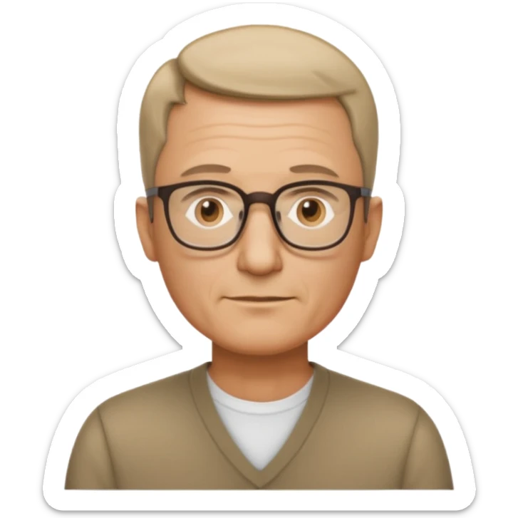 hombre, 50 años pelo poco rapado delgado con gafas de lectura sticker