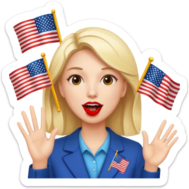 a woman is talking and the English and American flags are coming out of her mouth sticker