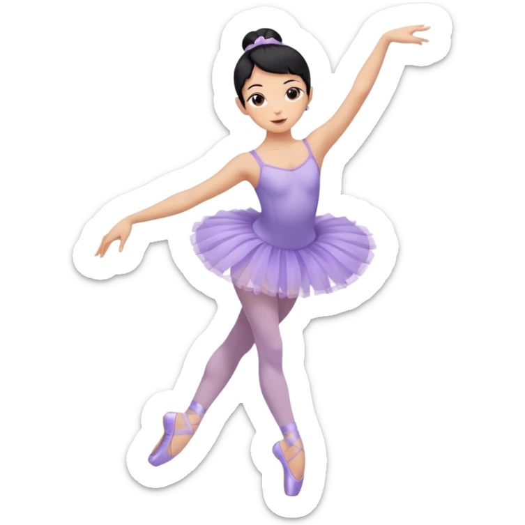 ballet dancer black hair tan skin wearing a lavender leotard and lavender tutu and pale pink tights with lavender pointe shoes in arabesqye sticker
