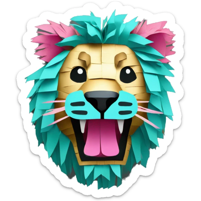 lion made of colourful cyan pink gold piñata paper strips sticker