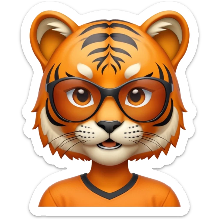 female energetic anthropomorphised tiger in sports clothes, wearing dark sunglasses, head and shoulders only sticker