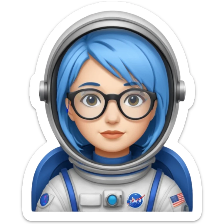 Female astronaut with blue hair, wear glasses, non helmet sticker