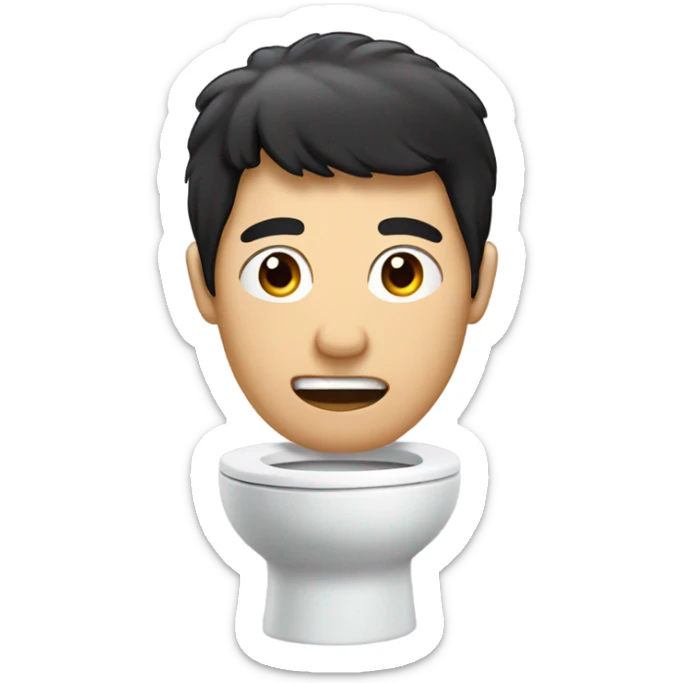 Head with black hair coming out of toilet sticker
