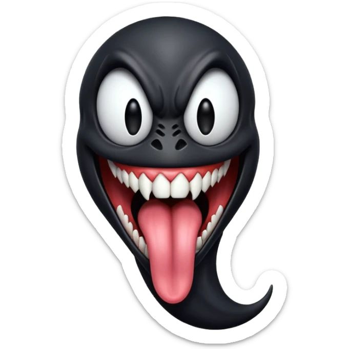 Venom with very long tongue out, clean black body, no logos or markings, expressive emoji style sticker