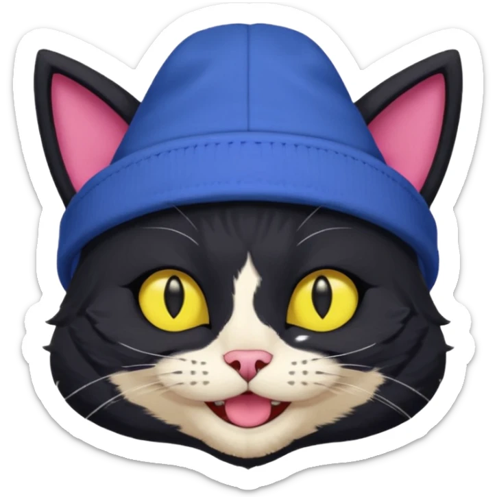 image friend from deltarune, a cat with a pink eye and a yellow eye, and black fur and pointy ears smiling sticker