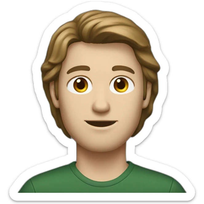 tall skinny white guy with feminine shoulder length brown hair and dark green t-shirt sticker