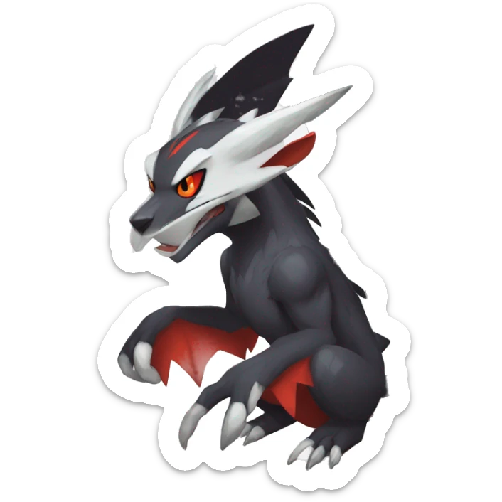 Black Cool Edgy Anthro Noivern-Nargacuga-Silvally-Sergal-Fakémon  with White and Red Edgy markings sticker