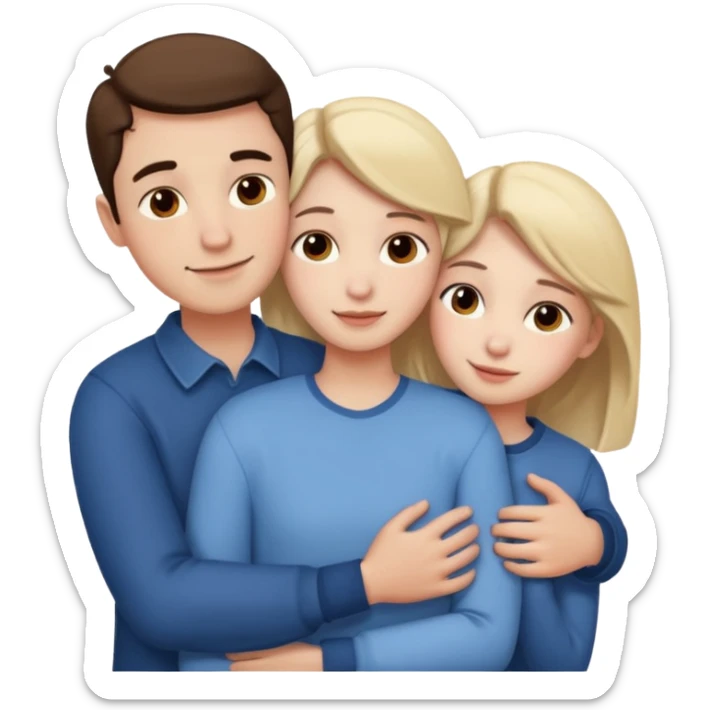 three people: two guys, one girl

they're in love, they're dressed, they hug sticker