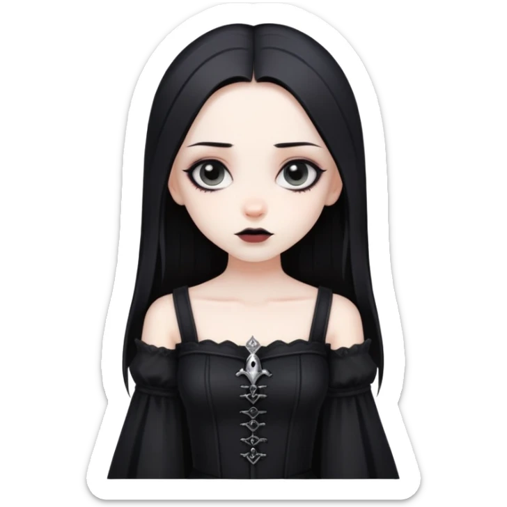 gothic girl with wide shoulders, small chest, black clothes, pale skin sticker