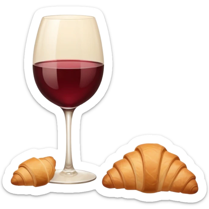 French cuisine humanless avatar in clean emoji-style illustration. Croissant and wine glass, soft beige tones, simple shapes, flat design, refined and cozy. sticker