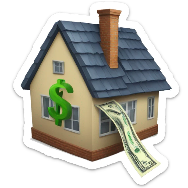 house with dollar sign rocketing up out of the roof sticker