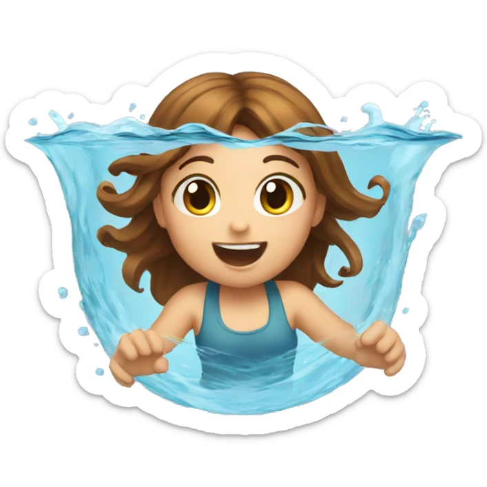 girl fish with brown hair jumping out of water sticker