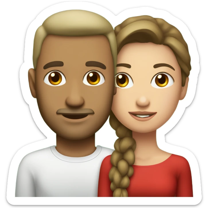 Una pareja donde la mujer tiene pelo rojo y piel blanca, ojos oscuros. El hombre tiene pelo claro, piel medio morena y ojos verdes  sticker
