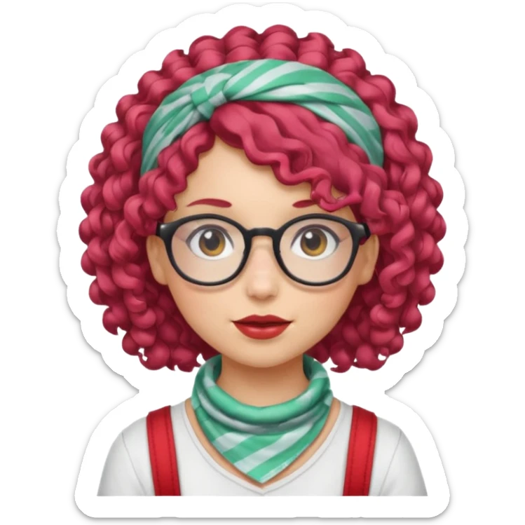 girl with curly  peppermint hair and bandana and glassess sticker