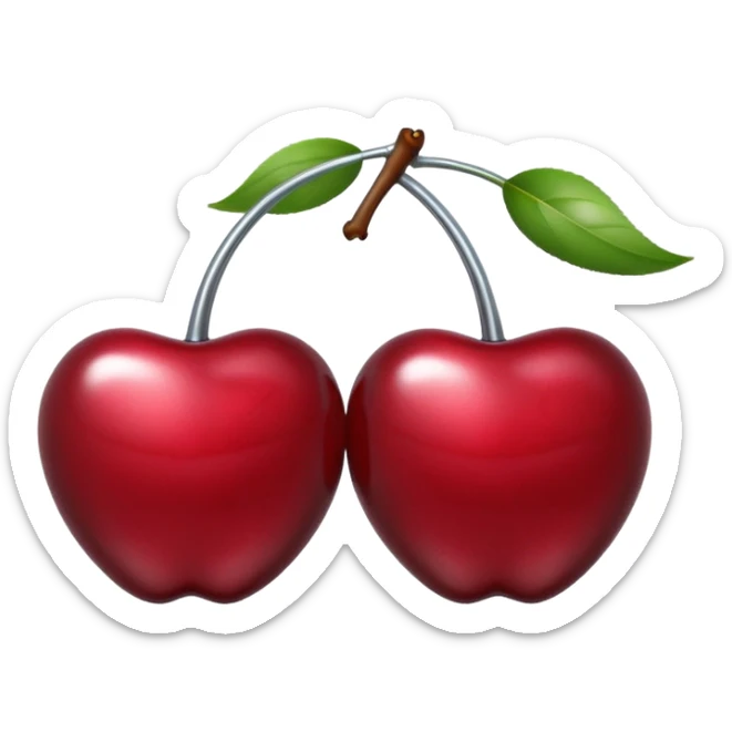A pair of cherries emoji made of liquid silver chrome, smooth rounded shapes, glossy metallic surface, subtle sensual vibe, luxury sexy aesthetic, iOS emoji style, centered, clean white background sticker