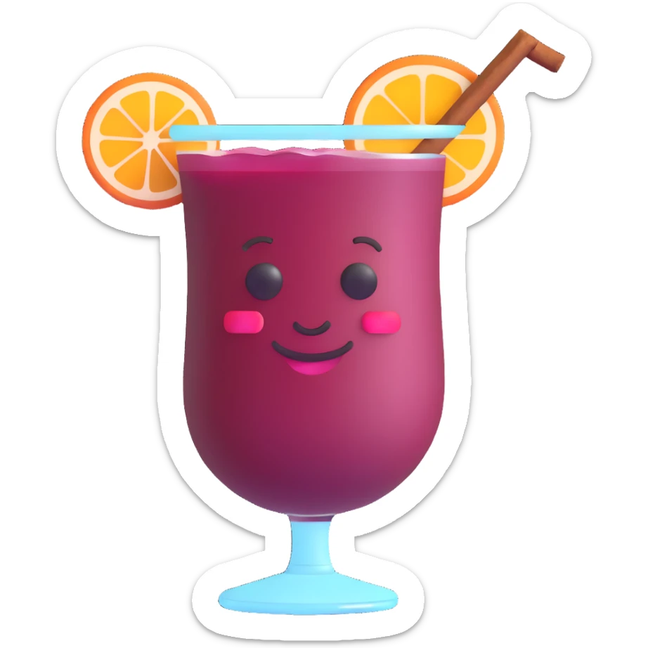 3D emoji style cocktail glass with burgundy drink and a cinnamon stick sticker