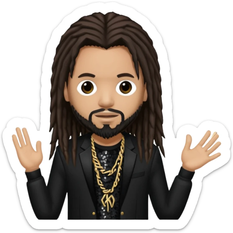 Reginald Fieldy Arvizu from Korn with long dark brown hair, light tan skin, black sequin outfit sticker