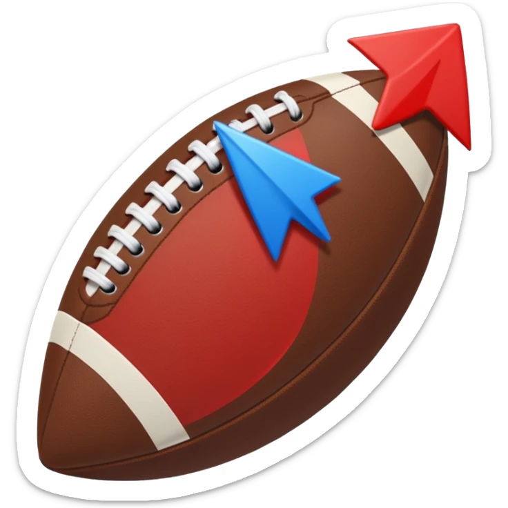 Uma bola de futebol americano com uma seta vermelha curva a indicar uma inversão de marcha abrupta. blue (#00A3E0) and red (#F9423A) sticker