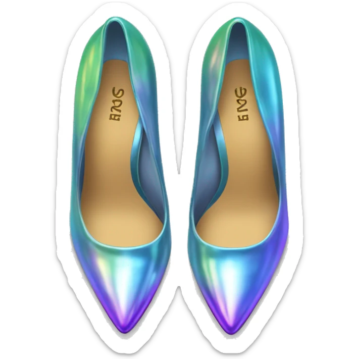 Realistic isolated top view of a pair of iridescent pointed toe high heel shoes. sticker