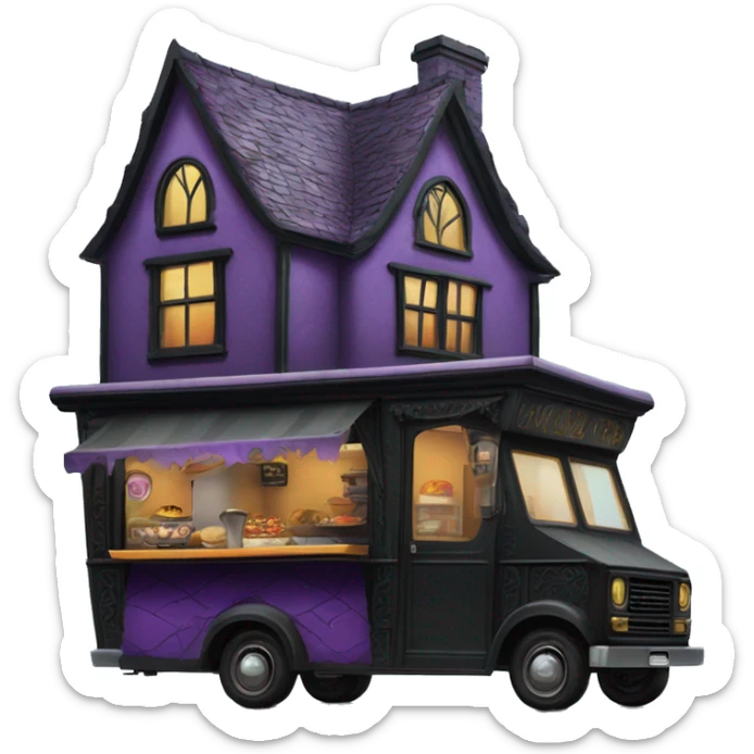 Fantasy Wednesday Addams haunted dream house on food truck  sticker