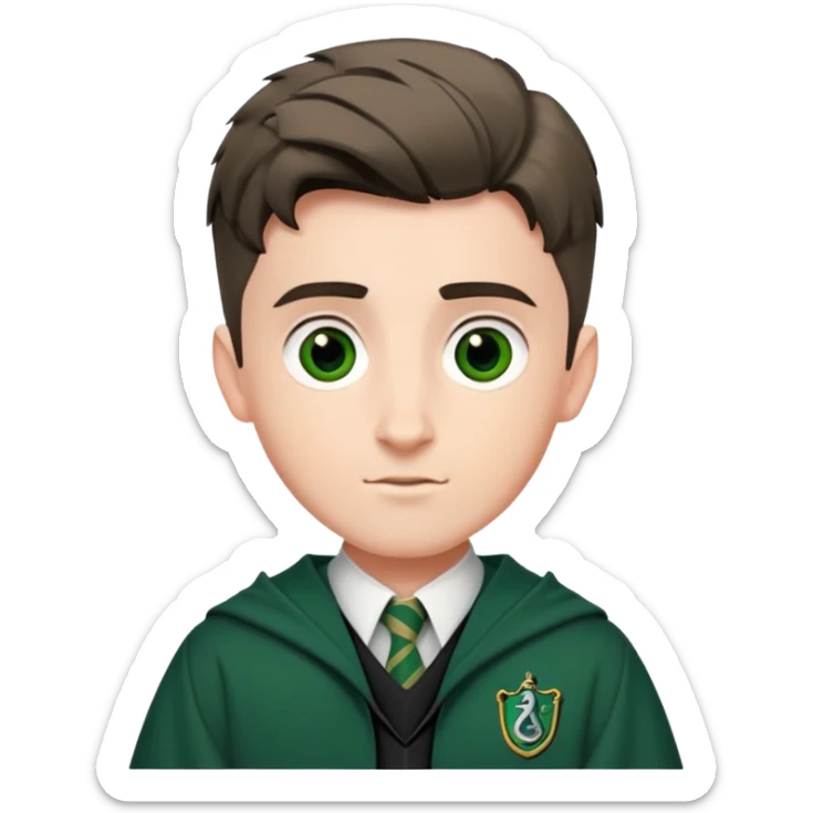 Scott Fern is Adrian Pucey  in harry potter, wear hogwarts slytherin uniform, crew cut hair sticker