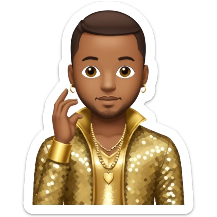 Pleasure P, R&B Singer from Pretty Ricky with dark brown hair, gold sequin outfit sticker