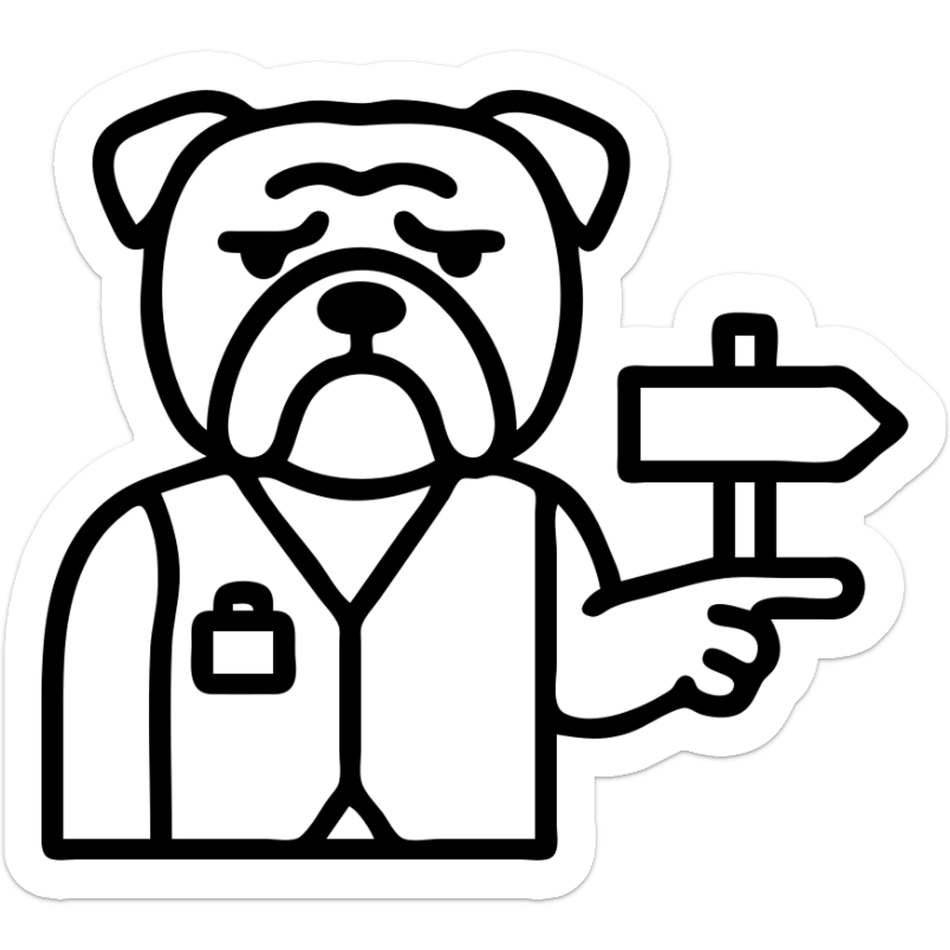 english bulldog tour guide icon style, pointing the way, wearing a vest sticker