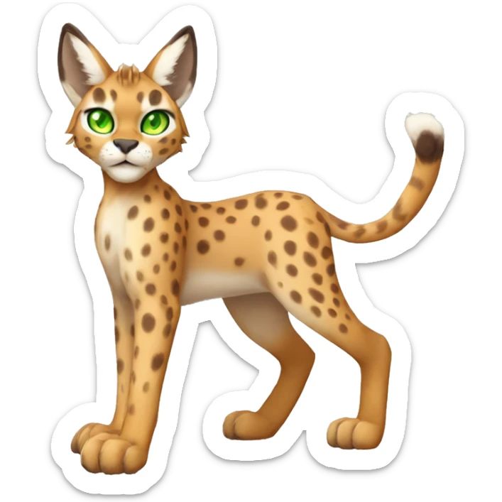 spotted Lynx-Caracal-Fakemon-hybrid with orange points, green eyes brown toes, and short tail, full body sticker