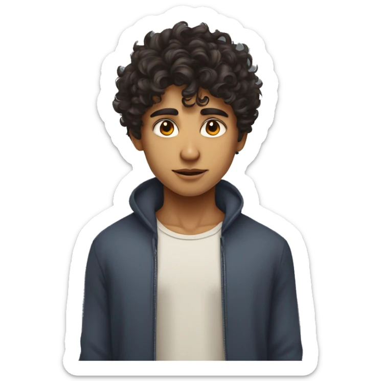 young handsome Indian boy with messy fringe curly hair  and fair white  skin with sharp jawline and small eyes sticker
