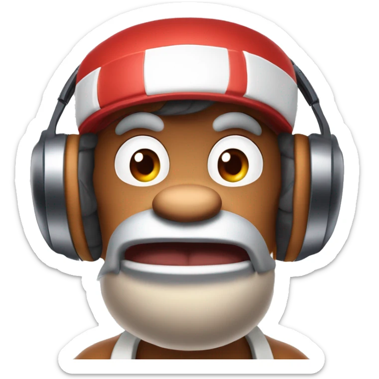 Donkeykong les yeux rouges fatigué avec un casque AirPods Max sur la tête sticker