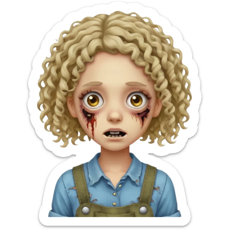 uma garota zumbi com o cabelo cacheado meio ondulado que usa aparelho cabelo grande sticker