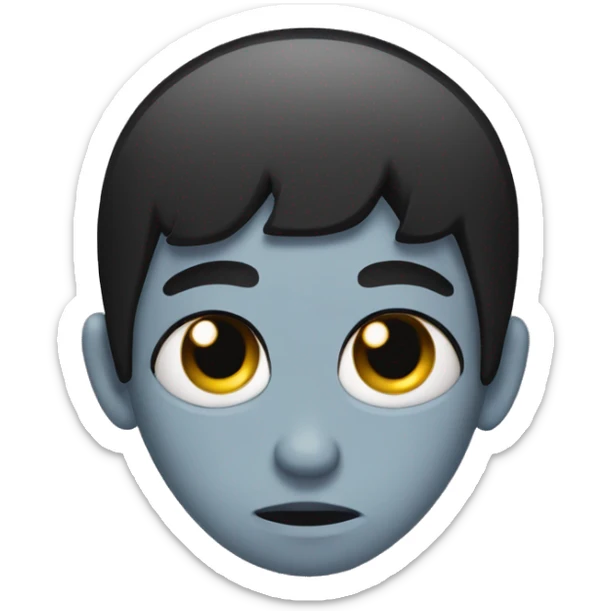A sad emoji with black hair over its eye and piercings on it’s nose and eyebrows  sticker