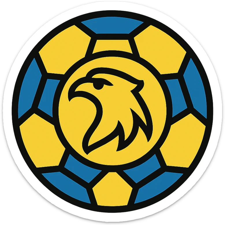 icon of a soccer ball with the Club América eagle, blue and yellow color scheme, clean lines sticker