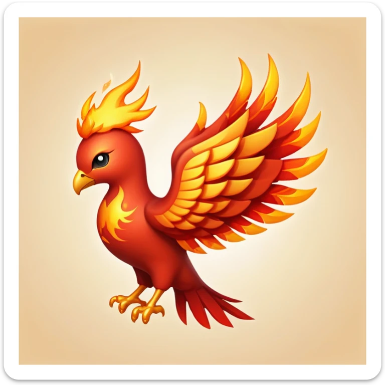 A mini emoji-style icon inspired by Free Fire, featuring a fiery phoenix or flame symbol with glowing edges, bold and sleek design, and a gaming energy. Add subtle heart or sparkle accents .Color scheme: black, red, orange, and gold, with a modern, battle-themed aesthetic. sticker