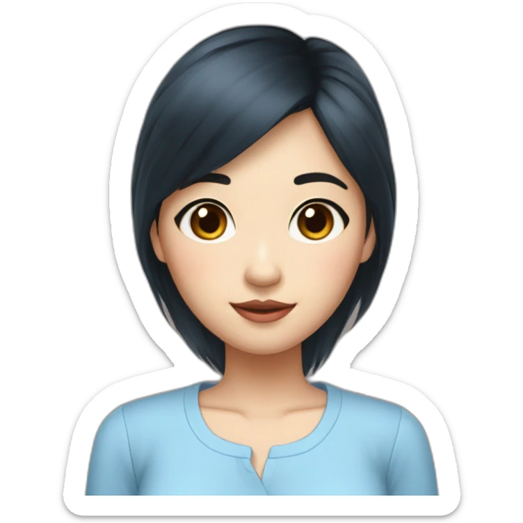 Evelyn Cathy Widjaja - asian black hair girl - blue armless shirt sticker